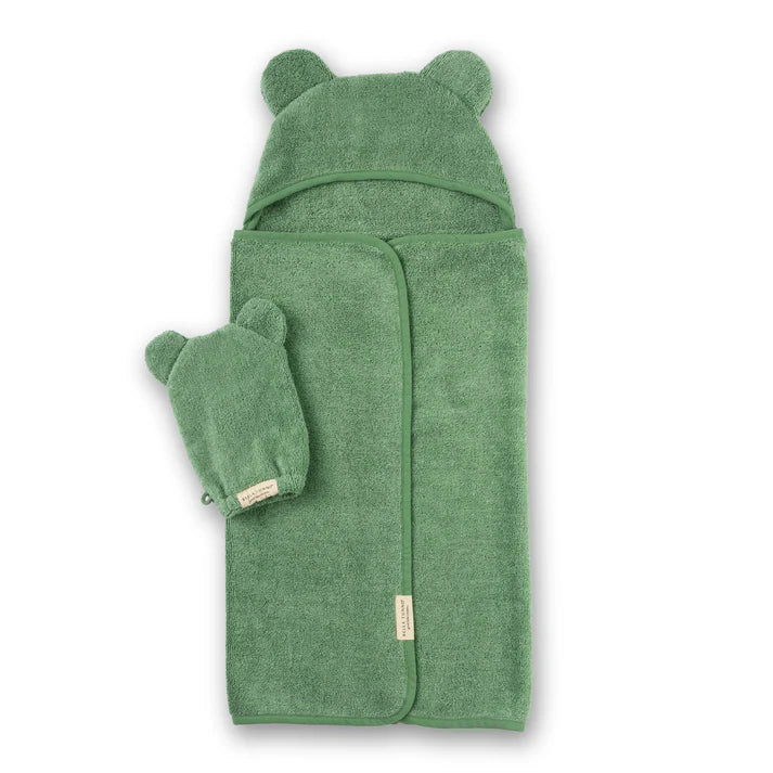 Hooded Towel + Mitt, Sea Foam