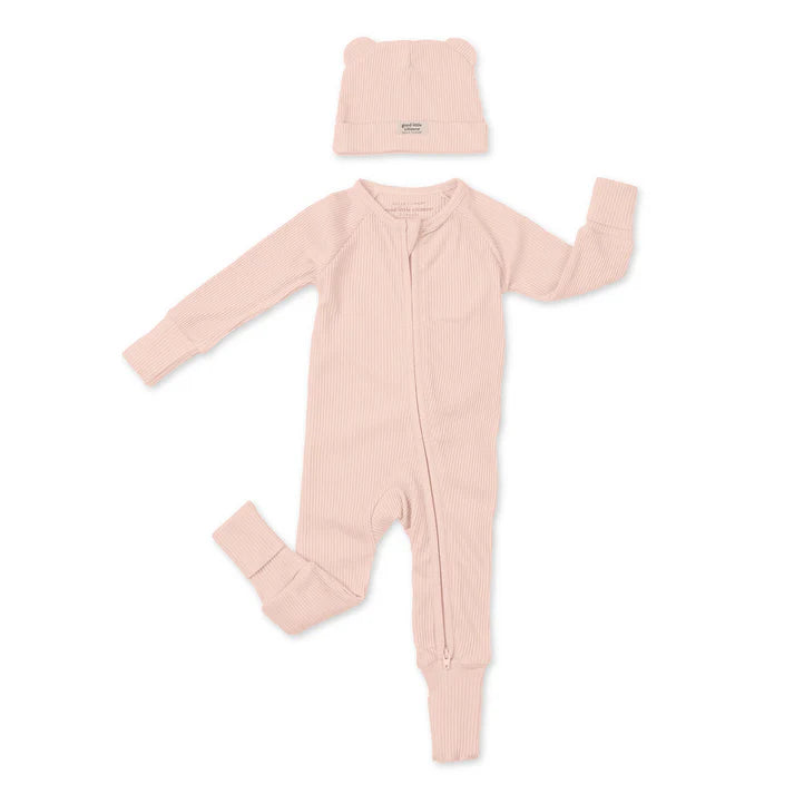 Rib Zip + Beanie, Blush