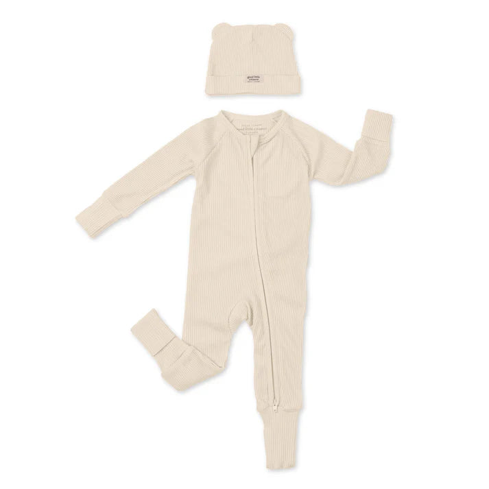Rib Zip + Beanie, Linen